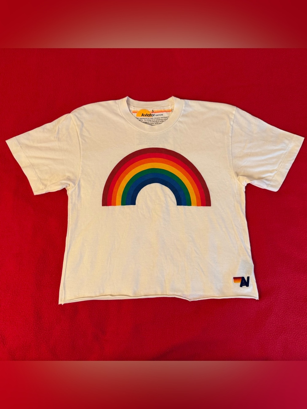 AVIATOR NATION RAINBOW CROP TOP T-SHIRT Size Small BELLY SHIRT HALF SHIRT EUC
